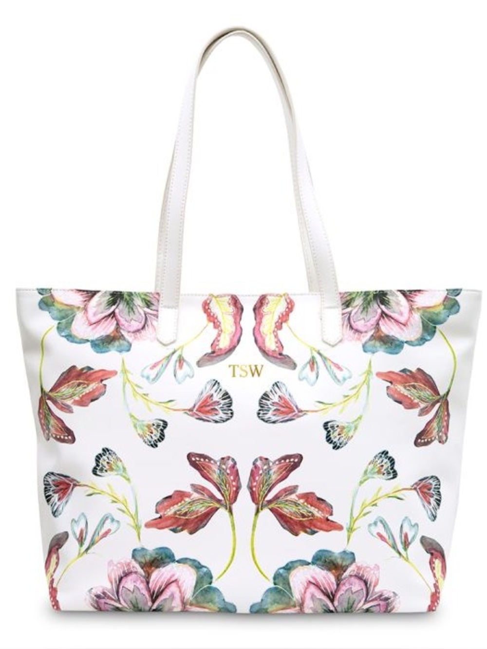 Weddingstar White Floral Butterfly Tote Bag Large Patterned Faux Leather Wedding